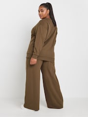 Yours Curve Brown Crewneck Sweatshirt With Wide Leg Joggers Set - Image 5 of 6
