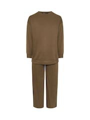 Yours Curve Brown Crewneck Sweatshirt With Wide Leg Joggers Set - Image 6 of 6