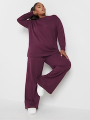 אדום - Yours Curve Crewneck Sweatshirt With Wide Leg Joggers Set - תמונה 2 מתוך 4