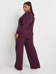 אדום - Yours Curve Crewneck Sweatshirt With Wide Leg Joggers Set - תמונה 3 מתוך 4