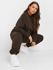 Yours Curve Brown Crewneck Sweatshirt with Cuffed Chocolate Joggers Set - Image 1 of 5