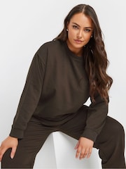 Yours Curve Brown Crewneck Sweatshirt with Cuffed Chocolate Joggers Set - Image 4 of 5
