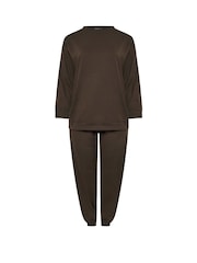 Yours Curve Brown Crewneck Sweatshirt with Cuffed Chocolate Joggers Set - Image 5 of 5