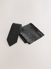 Black Slim Tie And Pocket Square Set - Image 1 of 4