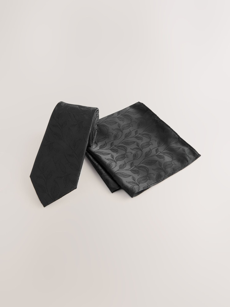 Black Slim Tie And Pocket Square Set - Image 1 of 4