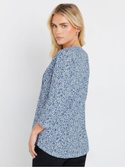 M&Co Blue Petite 3/4 Sleeve 100% Cotton Henley Top - Image 4 of 5
