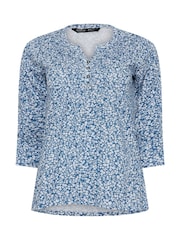 M&Co Blue Petite 3/4 Sleeve 100% Cotton Henley Top - Image 5 of 5