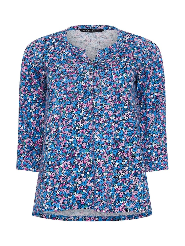 M&Co Pink Petite 3/4 Sleeve 100% Cotton Henley Top - Image 5 of 5