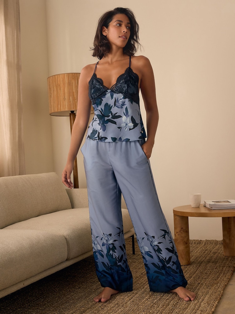 B by Ted Baker Blue Satin Lace Cami Pyjamas - Image 1 of 5