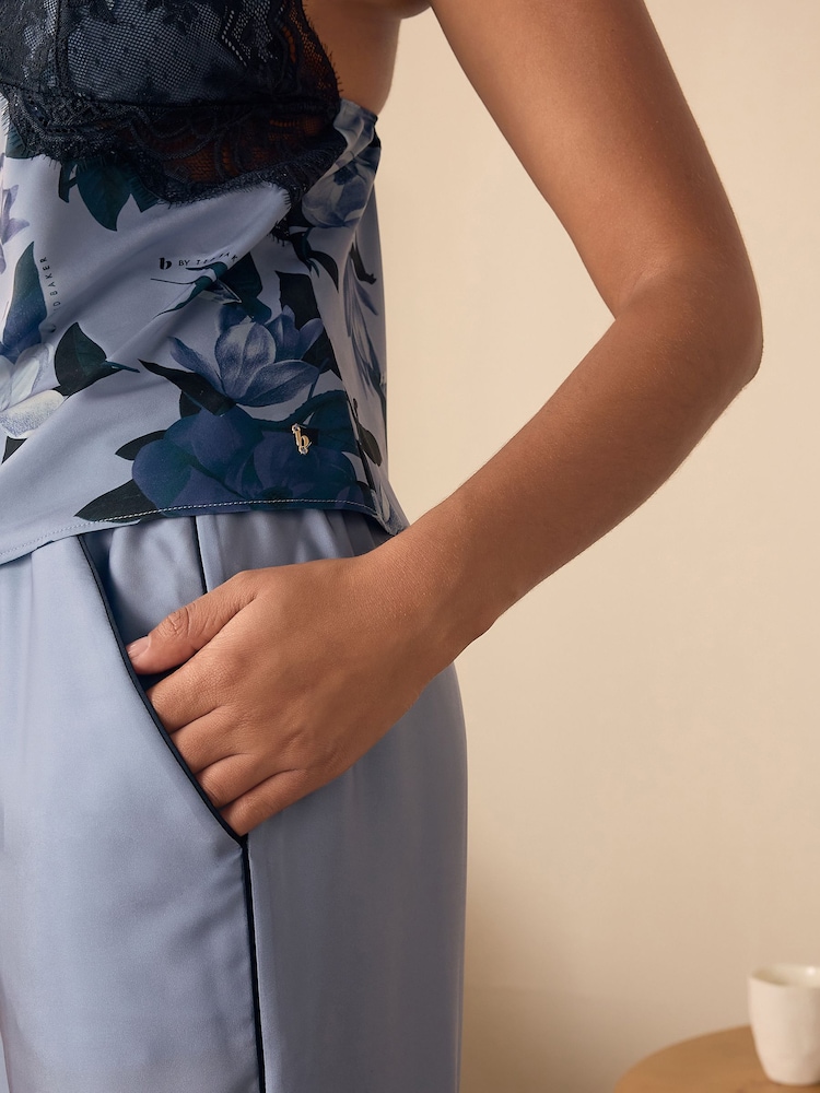 أزرق - أزرق - بيجامة ستان بحمالات دانتيل من B by Ted Baker - Image 4 of 5