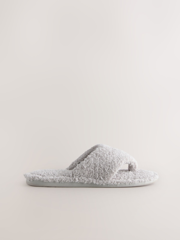 Grey Boucle Toe Thong Slippers - Image 3 of 7