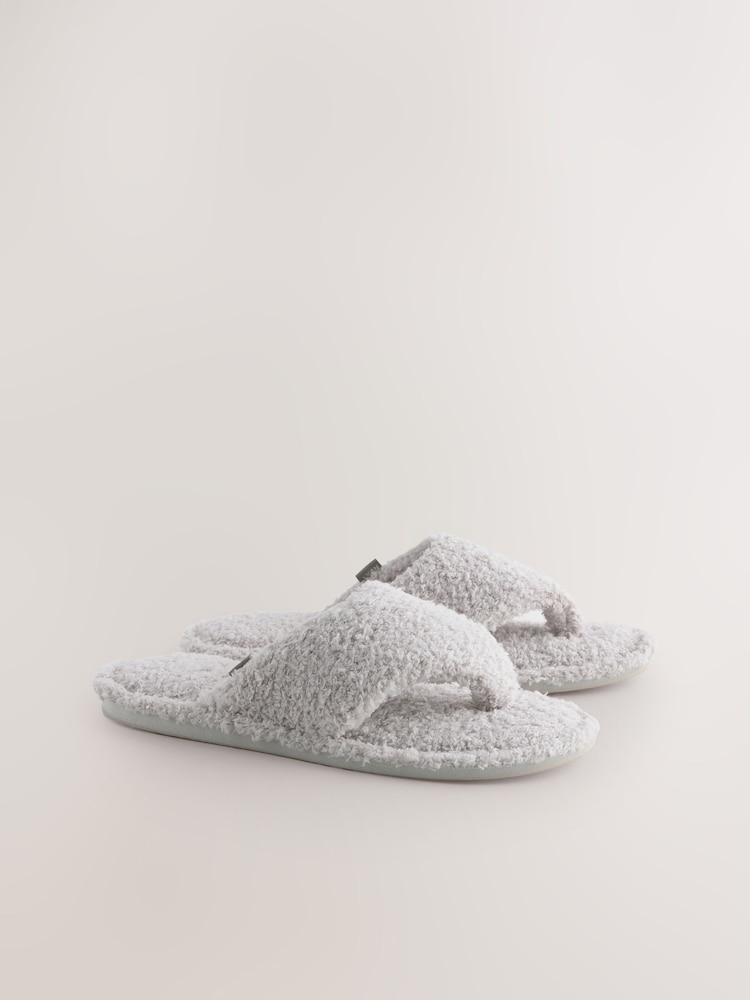 Grey Boucle Toe Thong Slippers - Image 4 of 7