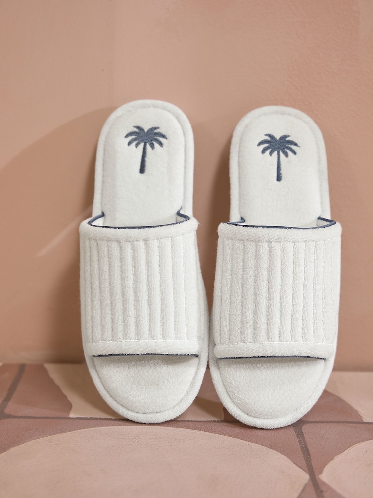 White Palm Towelling Slider Slippers - Image 1 of 8