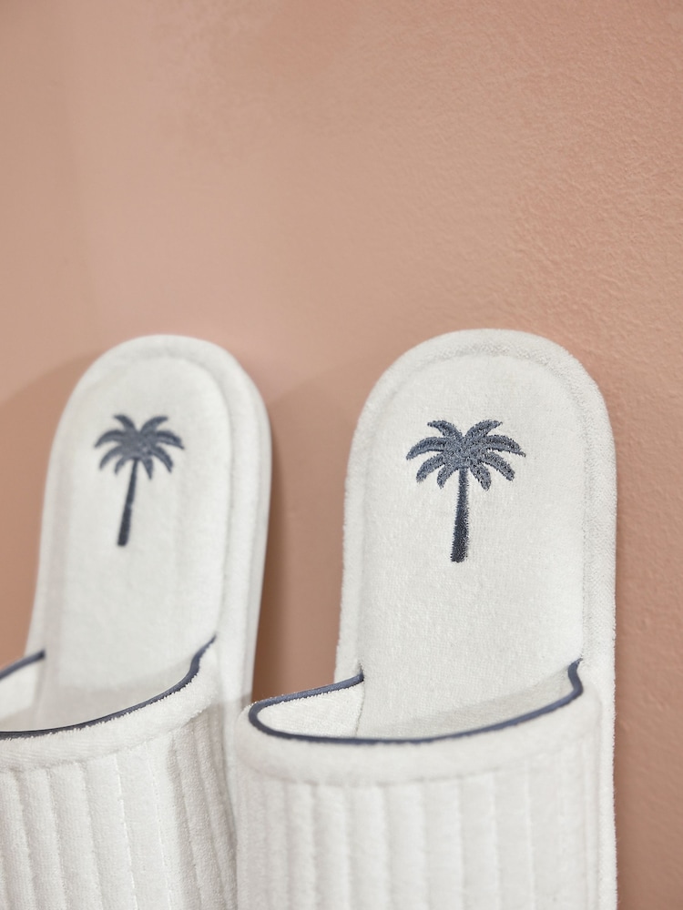 White Palm Towelling Slider Slippers - Image 2 of 8