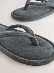 Charcoal Grey Towelling Toe Thong Slippers - Image 6 of 8