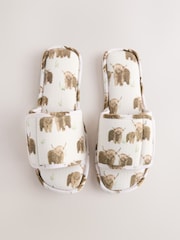 Ecru Hamish the Highland Cow Touch Fastened Slider Slippers - Image 1 of 5