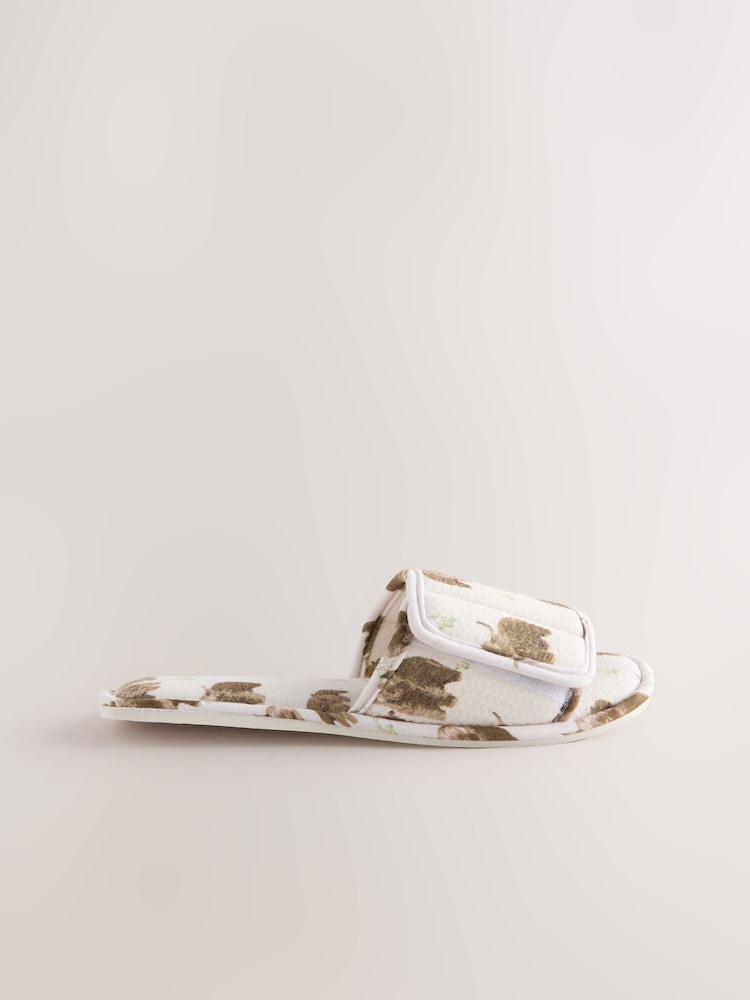 Ecru Hamish the Highland Cow Touch Fastened Slider Slippers - Image 2 of 5
