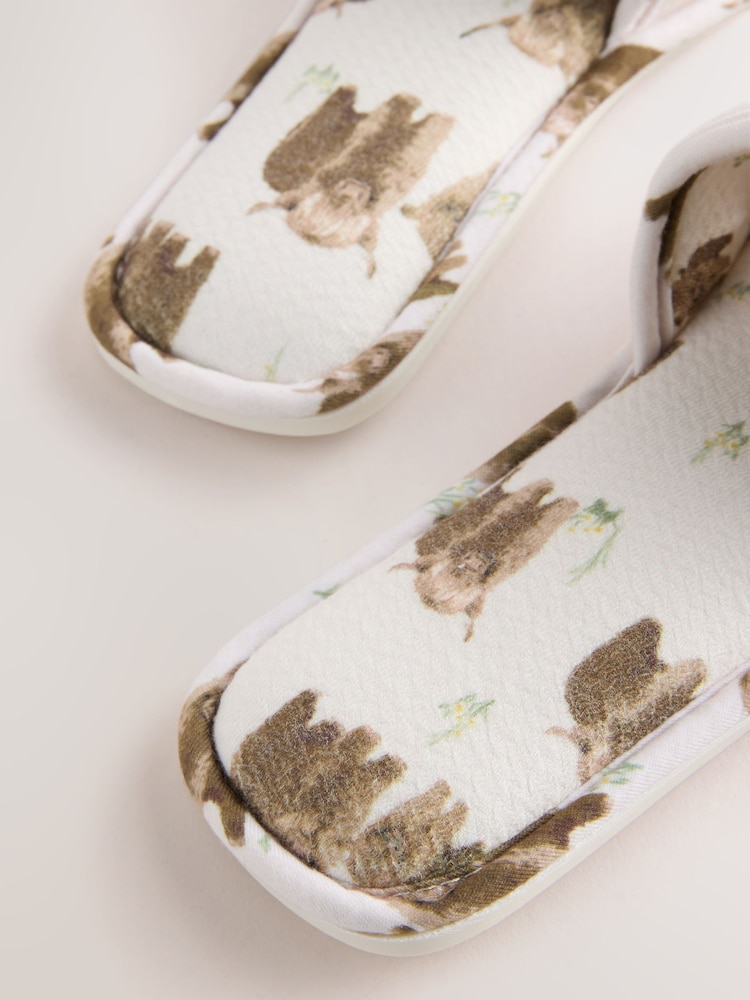 Ecru Hamish the Highland Cow Touch Fastened Slider Slippers - Image 4 of 5