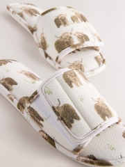 Ecru Hamish the Highland Cow Touch Fastened Slider Slippers - Image 5 of 5