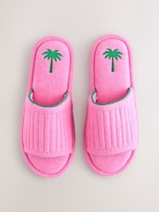Pink Palm Towelling Slider Slippers - Image 3 of 6