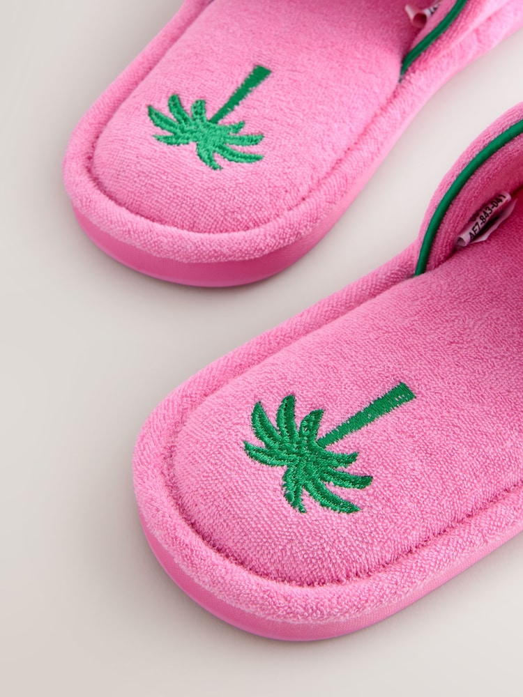 Pink Palm Towelling Slider Slippers - Image 5 of 6