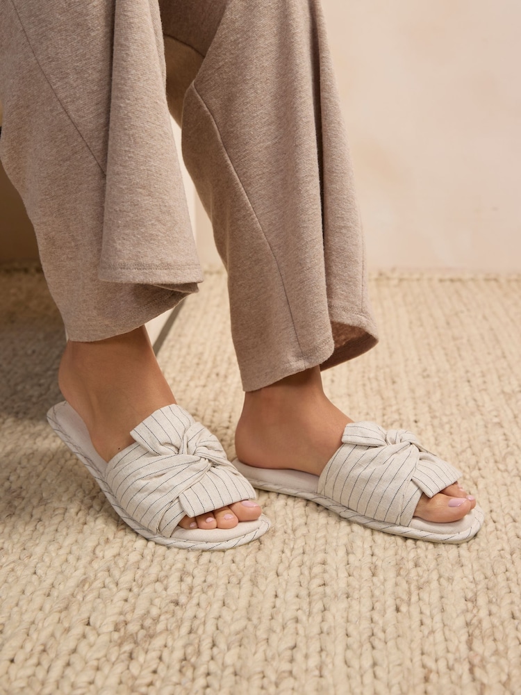 Черный/белый в полоску - Blend Bow Slider Slippers - Image 1 of 8