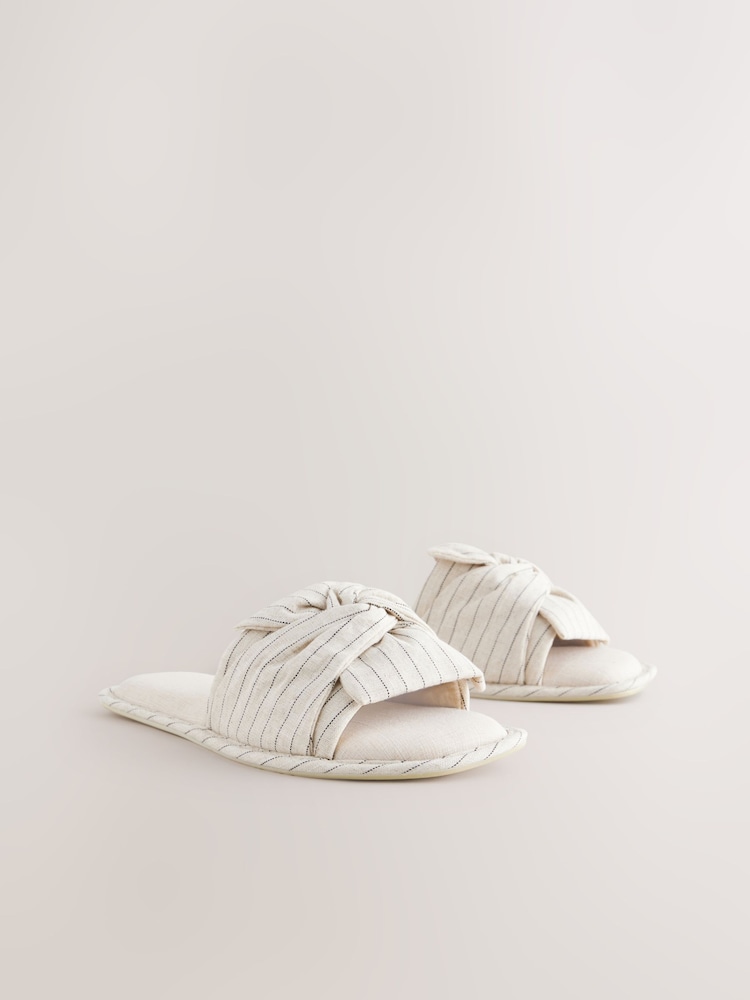 Black/White Stripe Blend Bow Slider Slippers - Image 4 of 8