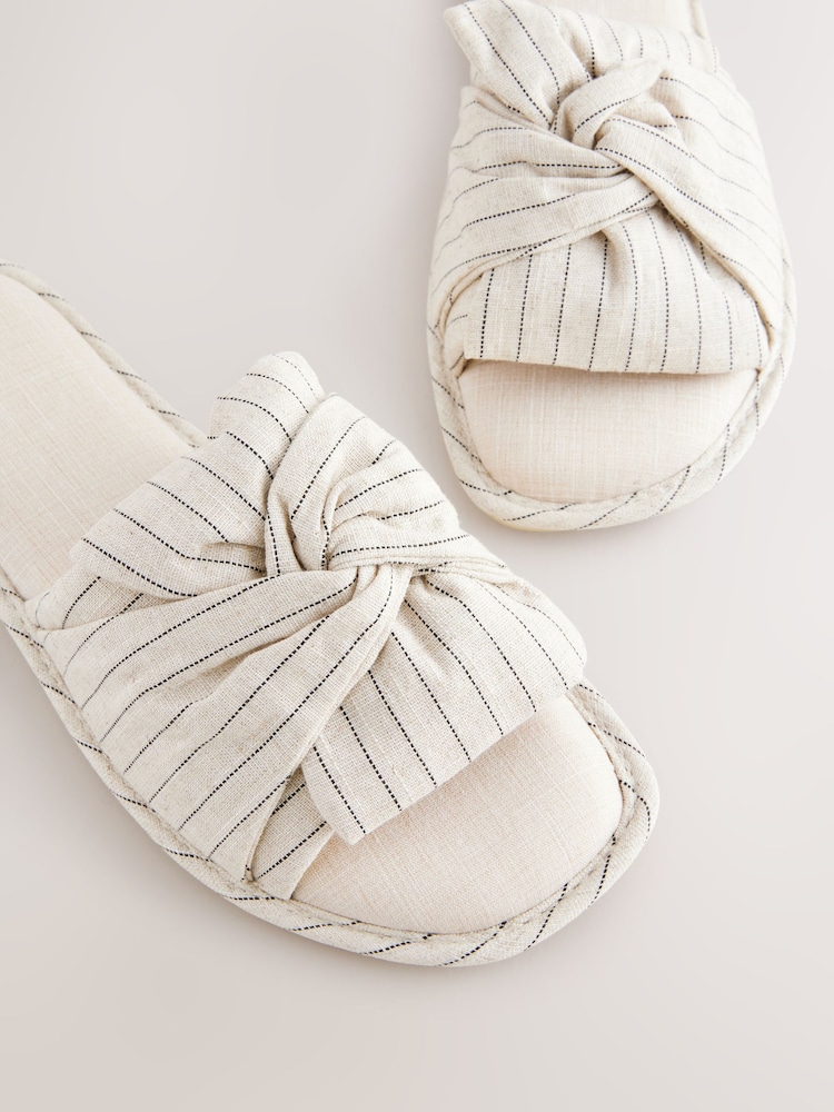 Black/White Stripe Blend Bow Slider Slippers - Image 6 of 8