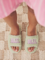 Green Soleil Faux Fur Sliders Slippers - Image 3 of 9