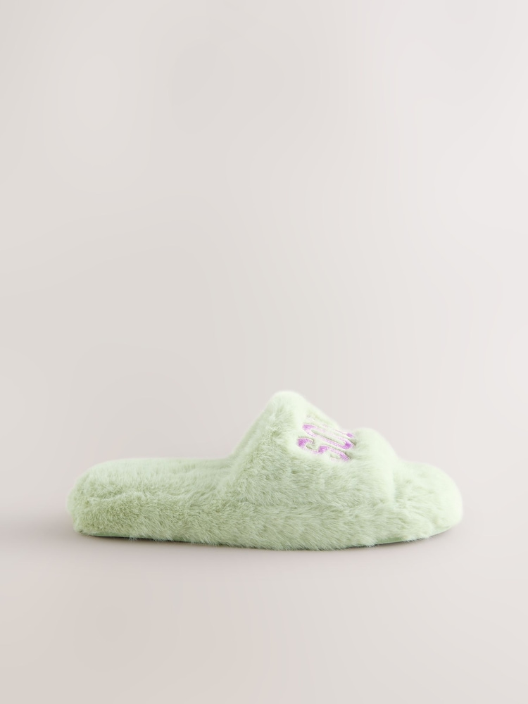 Green Soleil Faux Fur Sliders Slippers - Image 5 of 9