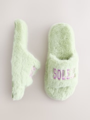 Green Soleil Faux Fur Sliders Slippers - Image 6 of 9