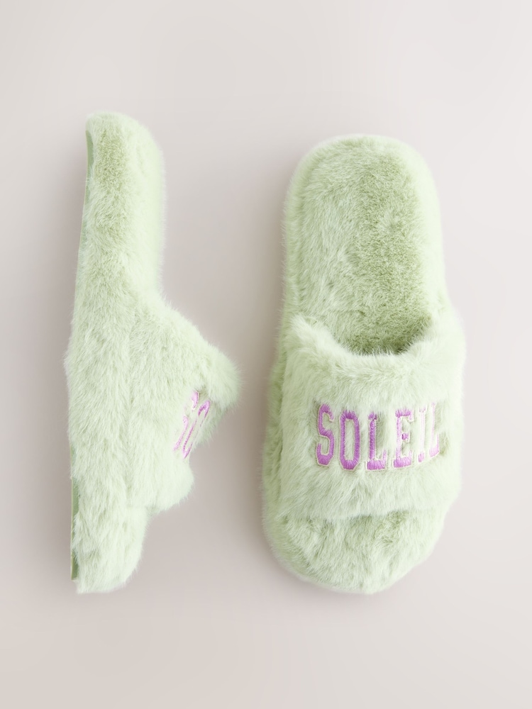 Green Soleil Faux Fur Sliders Slippers - Image 6 of 9