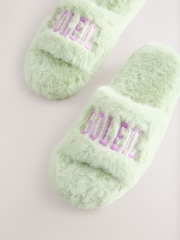 Green Soleil Faux Fur Sliders Slippers - Image 7 of 9
