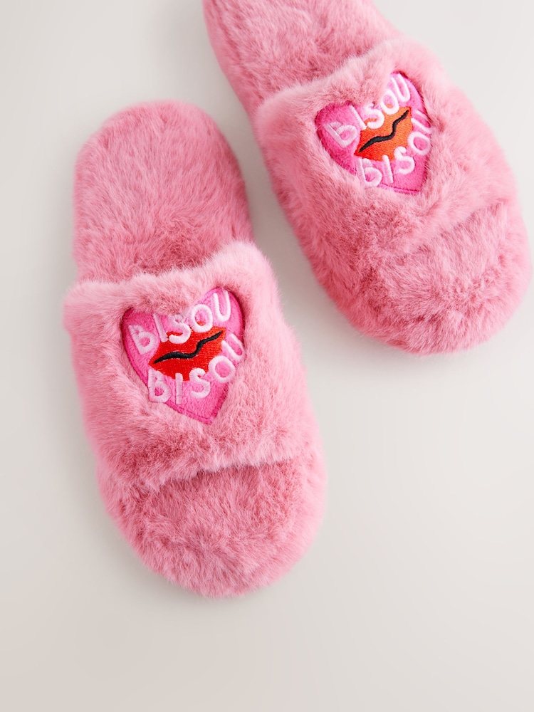 Pink Bisou Bisou Faux Fur Sliders Slippers - Image 8 of 9