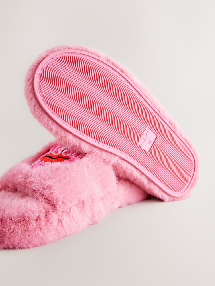 Pink Bisou Bisou Faux Fur Sliders Slippers - Image 9 of 9