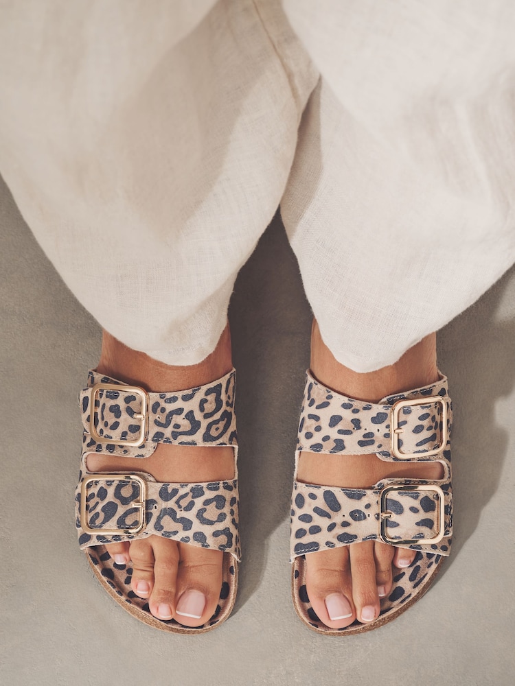 Animal Suede Buckle Sliders Slippers - Image 3 of 9