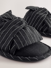 Black Pinstripe Linen Blend Bow Sliders Slippers - Image 4 of 5
