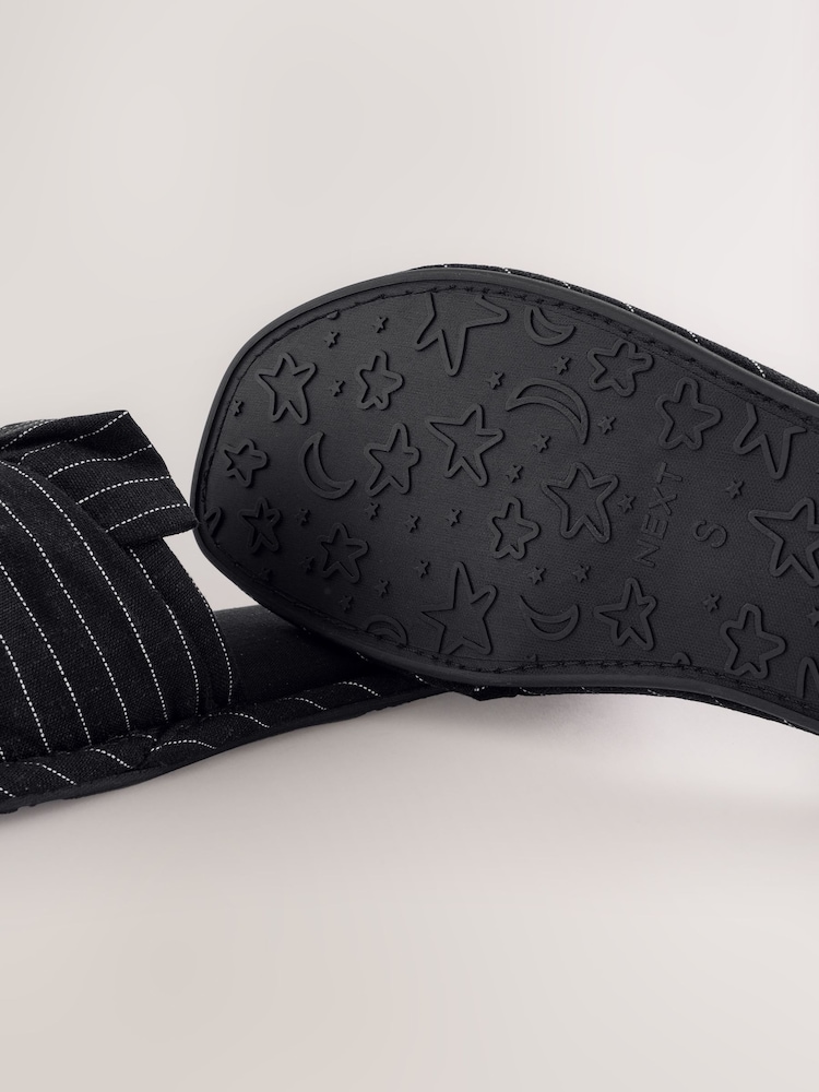 Black Pinstripe Linen Blend Bow Sliders Slippers - Image 5 of 5