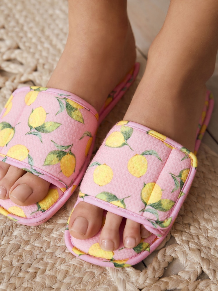 Pink Lemons Touch Fastened Sliders Slippers - Image 3 of 9