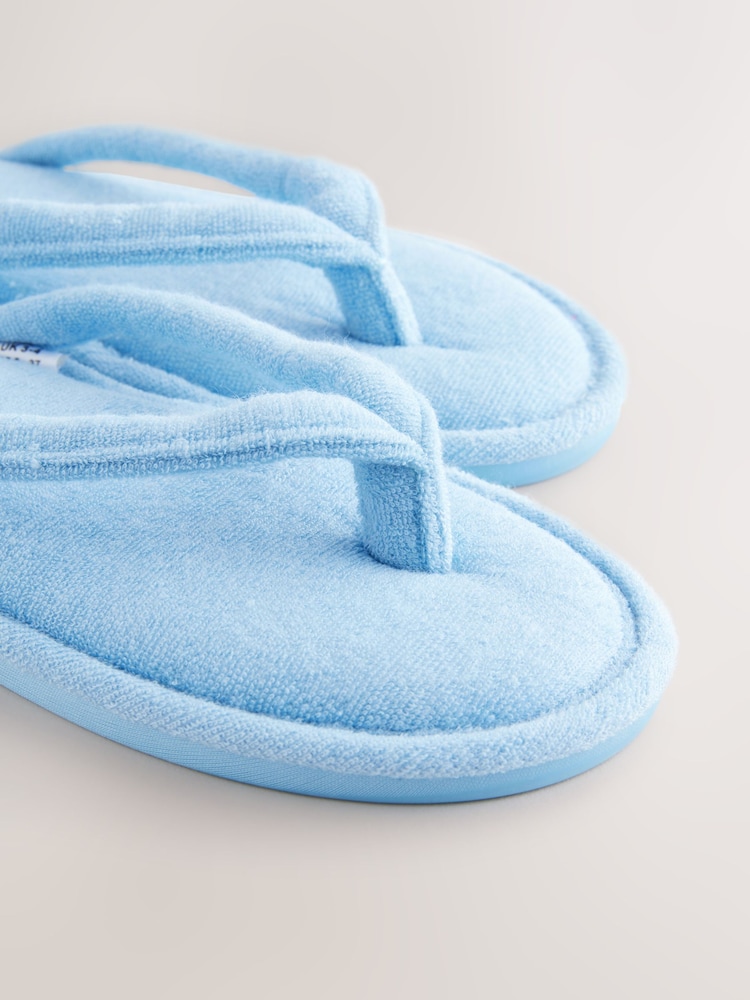 Blue Towelling Toe Thong Slippers - Image 8 of 9