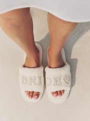 White Embellished Bridal Slider Slippers - Image 1 of 9