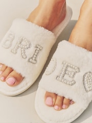 White Embellished Bridal Slider Slippers - Image 3 of 9