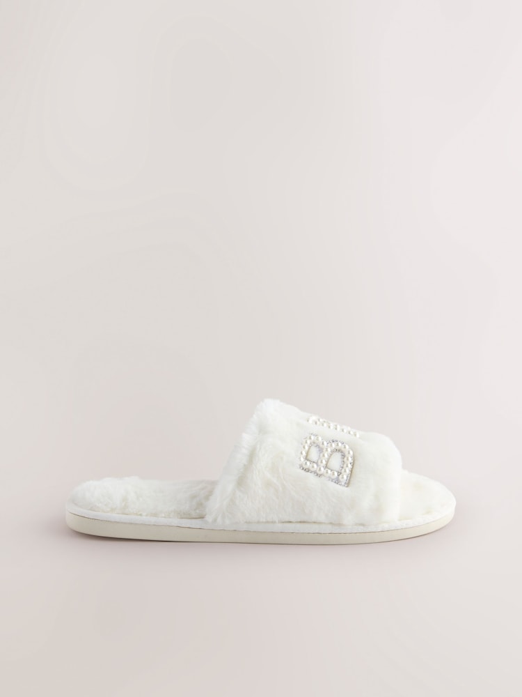 White Embellished Bridal Slider Slippers - Image 4 of 9