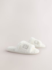 White Embellished Bridal Slider Slippers - Image 5 of 9