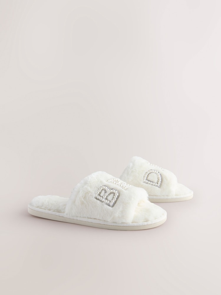 White Embellished Bridal Slider Slippers - Image 5 of 9