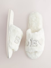 White Embellished Bridal Slider Slippers - Image 7 of 9