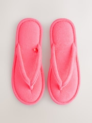 Pink Towelling Toe Thong Slippers - Image 1 of 7
