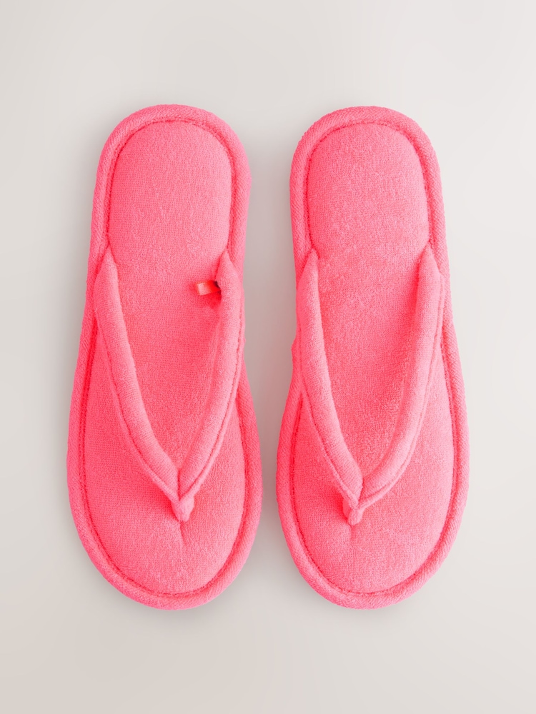 Pink Towelling Toe Thong Slippers - Image 1 of 7