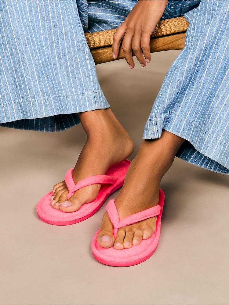 Pink Towelling Toe Thong Slippers - Image 2 of 7