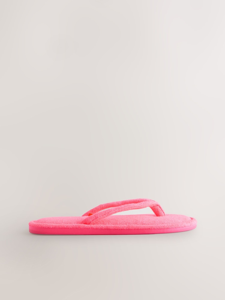 Pink Towelling Toe Thong Slippers - Image 4 of 7